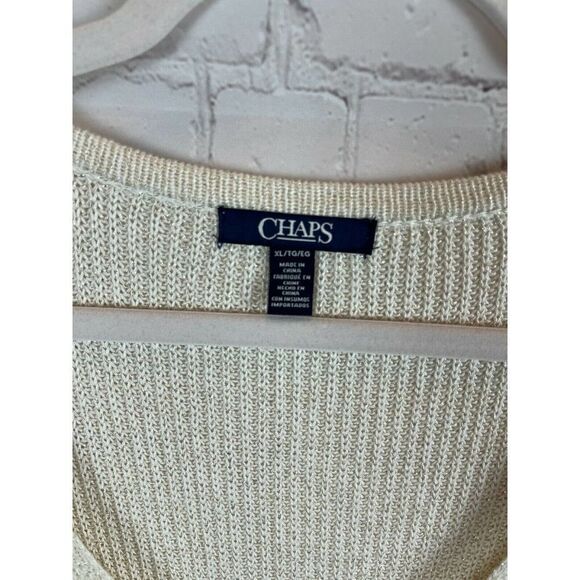 CHAPS white cream gold knit V-neck high-low sweater pullover top viscose size XL - Picture 3 of 8